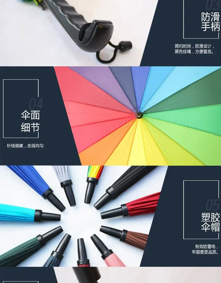 16-Rib Extra Large Black Umbrella with Long Handle — feature 8