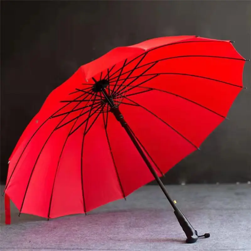 16-Rib Extra Large Black Umbrella with Long Handle - Image 2