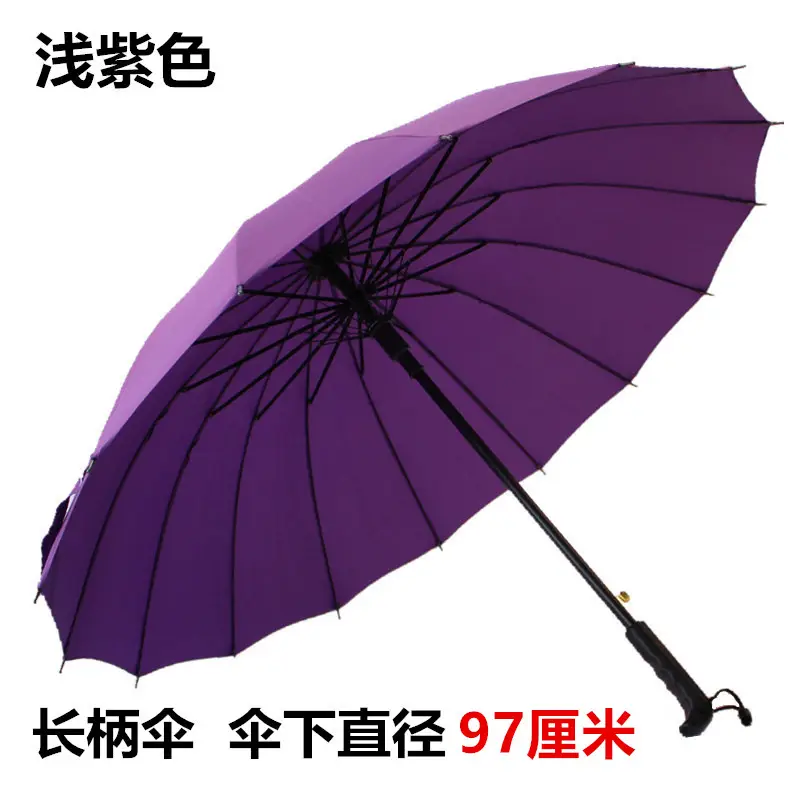 16-Rib Extra Large Black Umbrella with Long Handle - Image 5