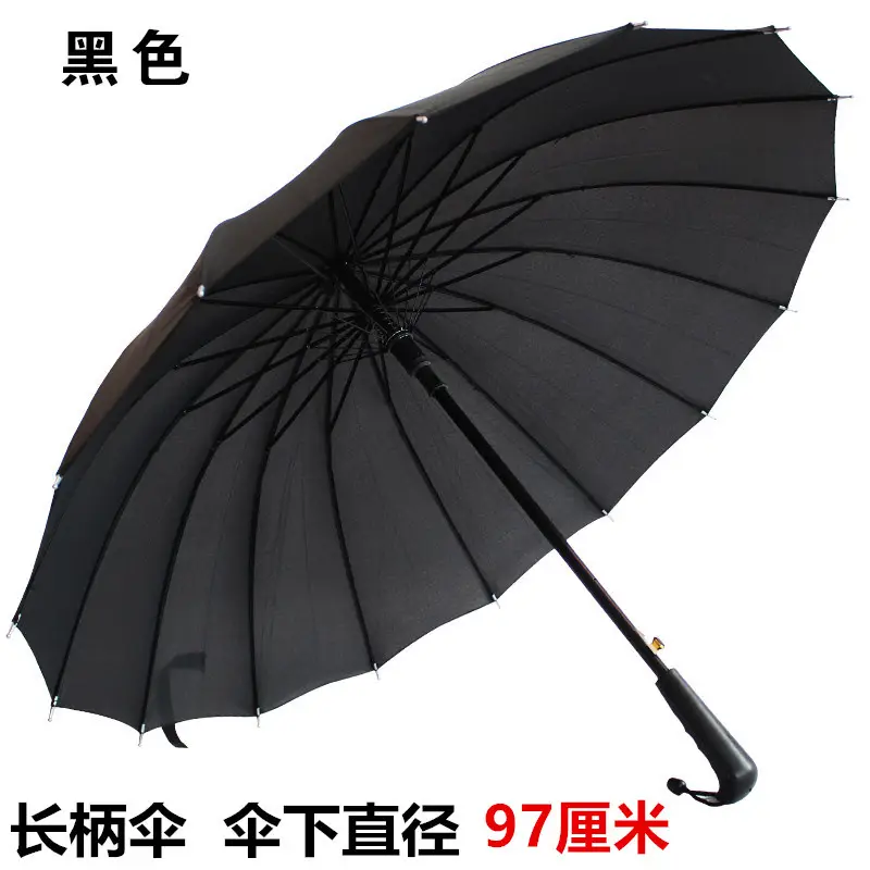 16-Rib Extra Large Black Umbrella with Long Handle - Image 7