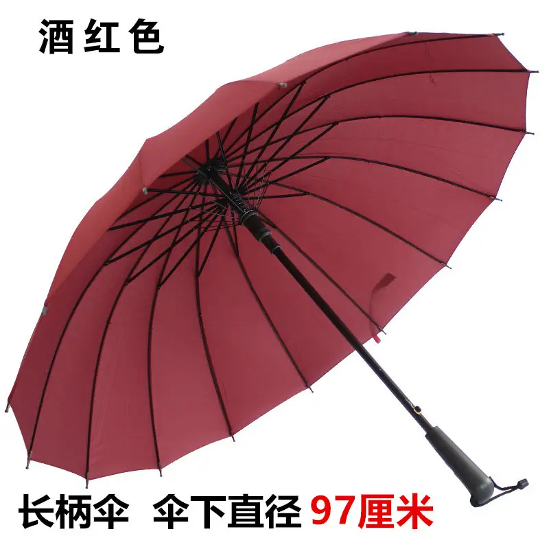 16-Rib Extra Large Black Umbrella with Long Handle - Image 8