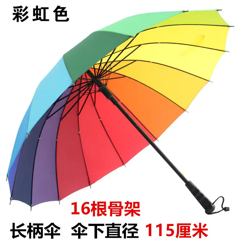 16-Rib Extra Large Black Umbrella with Long Handle - Image 9