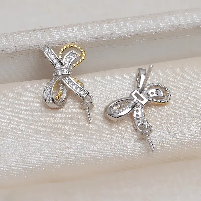 S925 Silver Bow Earrings & Pearl Pendant Set - Image 3