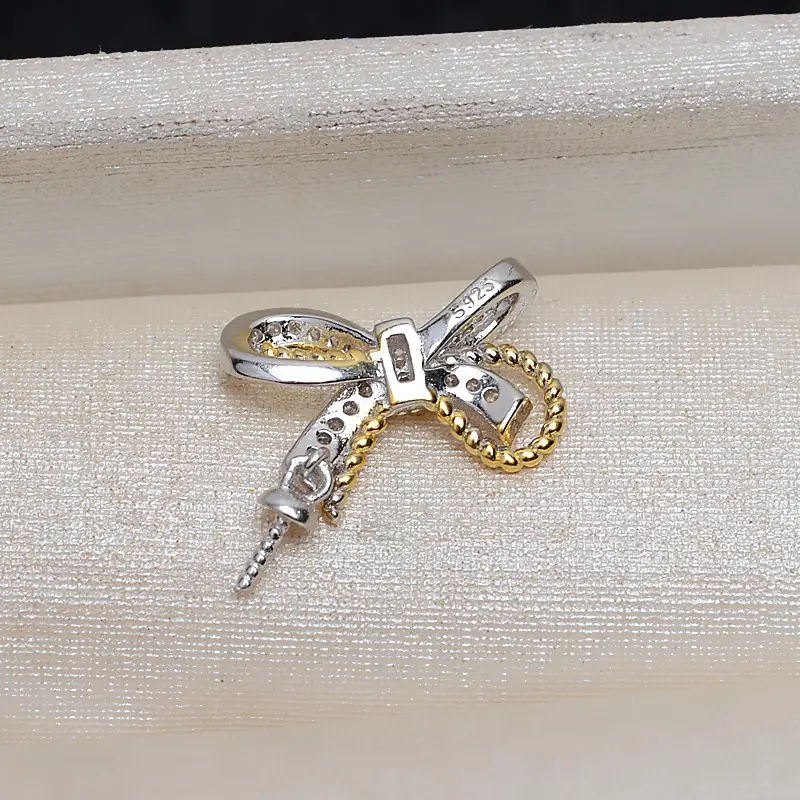 S925 Silver Bow Earrings & Pearl Pendant Set - Image 4