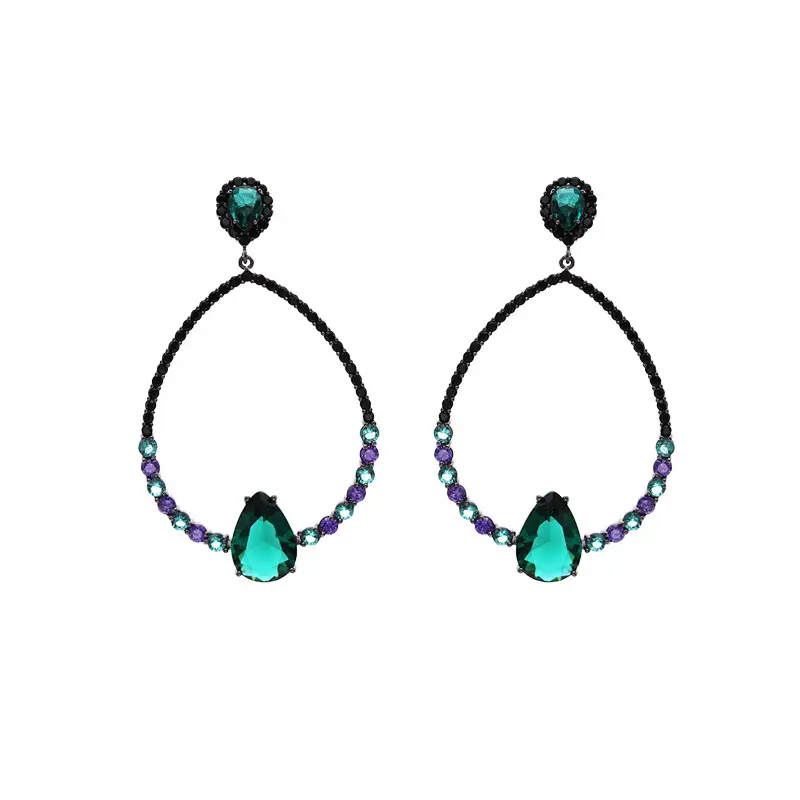 Emerald Green Zircon Hollow Geometric Earrings - Image 5