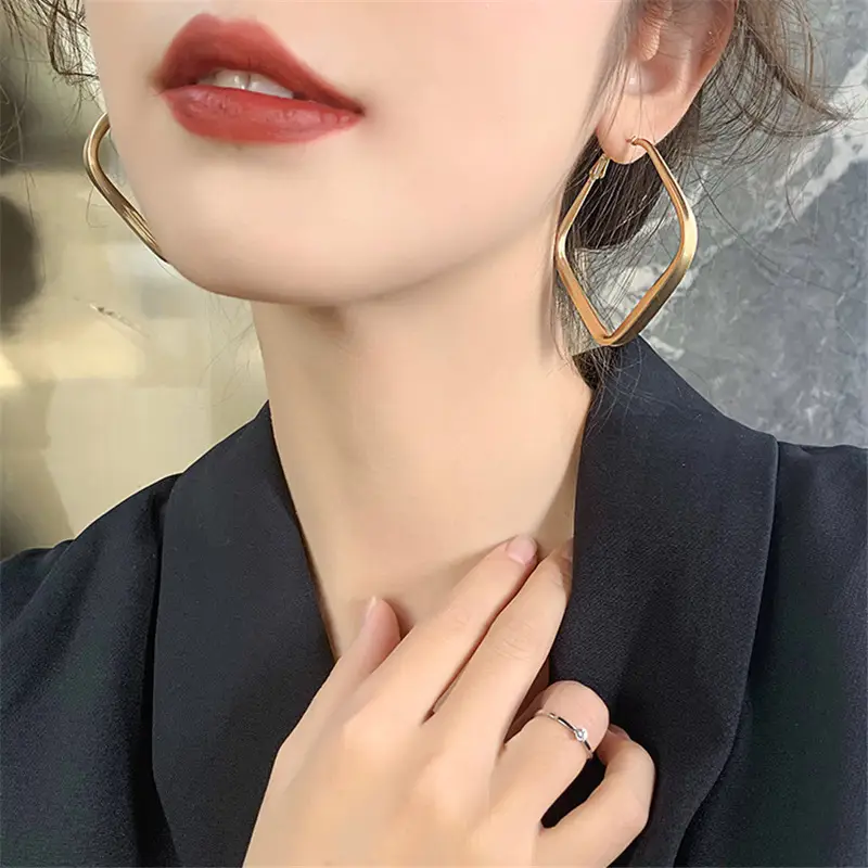 S925 Silver Gold Square Earrings for Women - Image 4