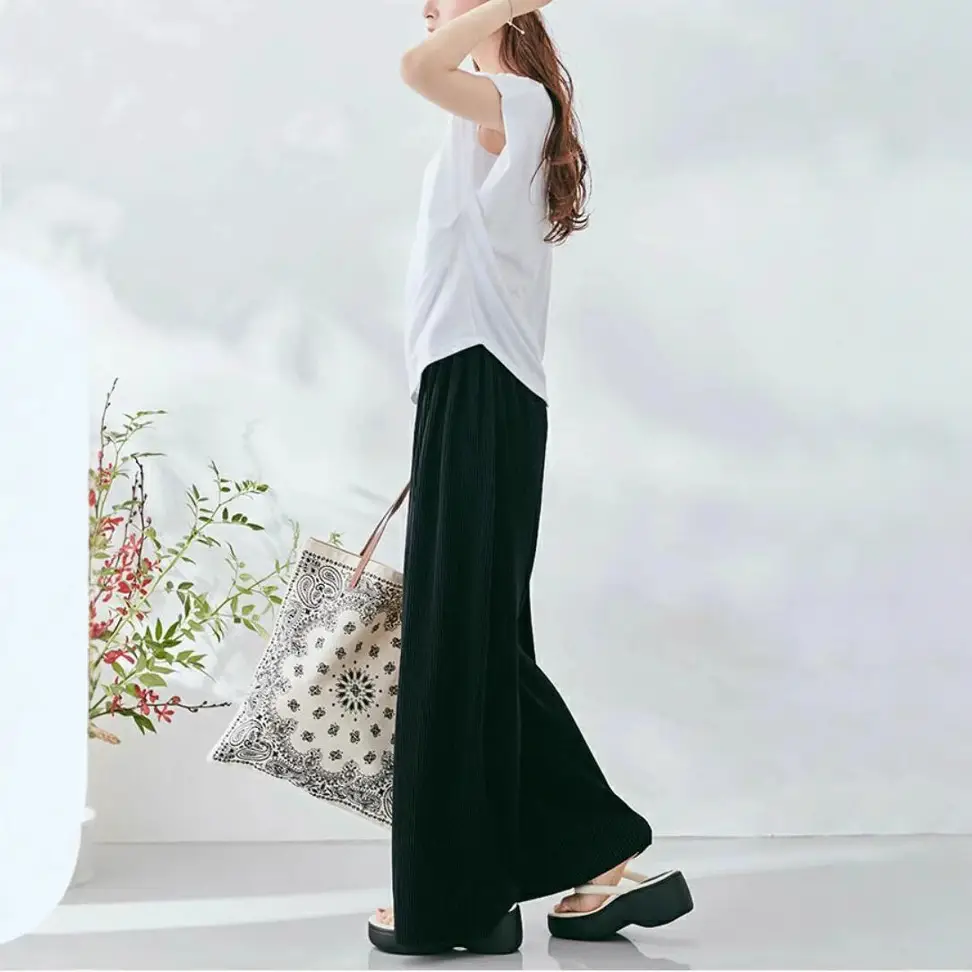 Women 2025 Wide Leg Pants Set Light Green Knit - Image 15