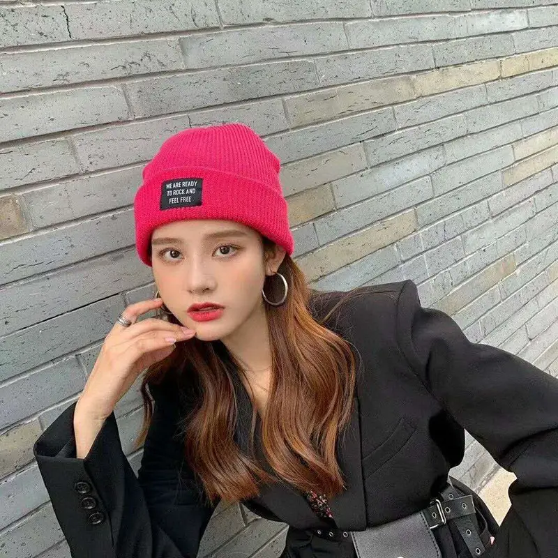 Women Yellow Knitted Patch Hat for Winter Warm Woolen