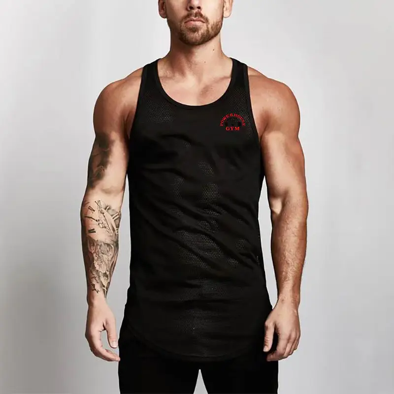 Men's Gray Mesh Gym Vest for Workout & Training