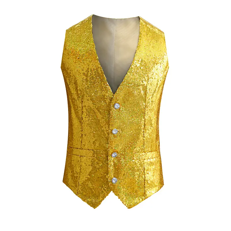Golden Sequined Men's Vest for Dance & Party Wear - Image 5