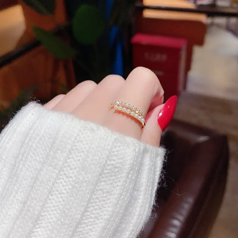 Golden Pearl Ring with Crystal Accents for Women