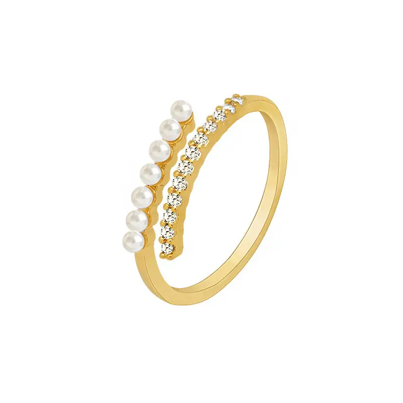 Golden Pearl Ring with Crystal Accents for Women