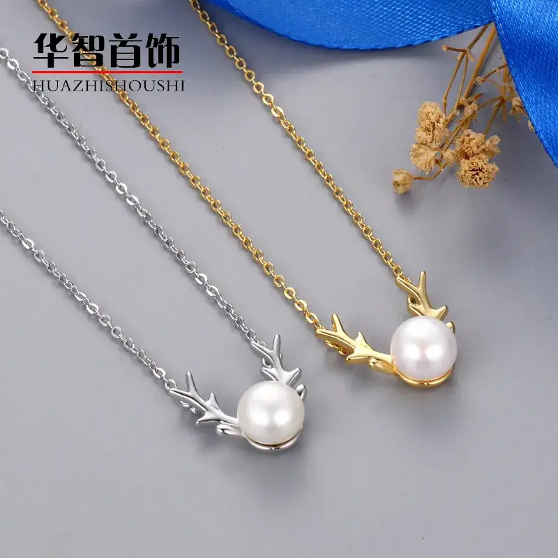 Antler Pearl Necklace Pendant for Women Gold Chain - Image 6