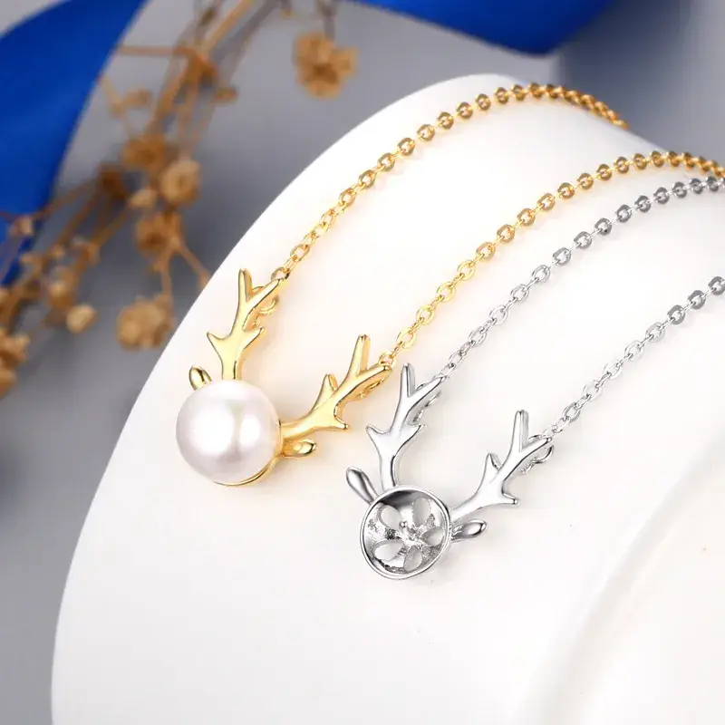 Antler Pearl Necklace Pendant for Women Gold Chain - Image 7