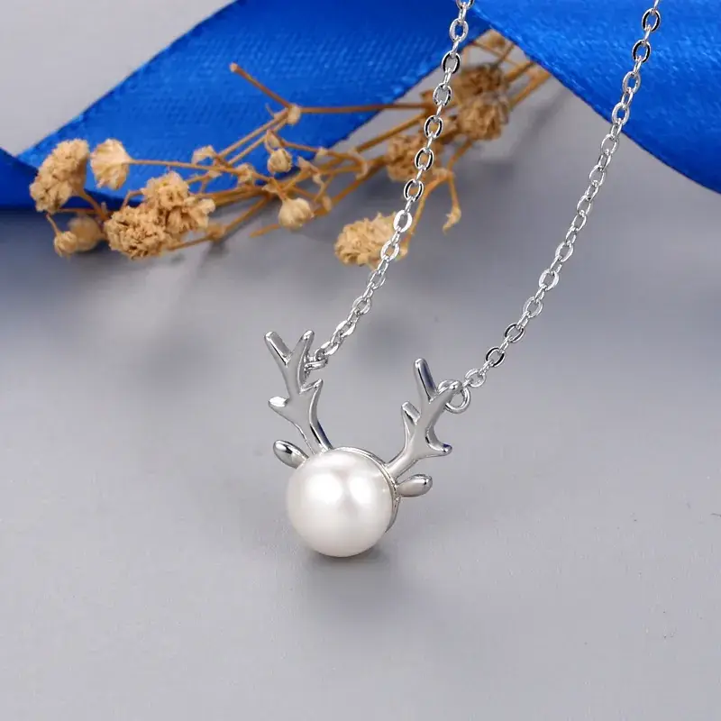 Antler Pearl Necklace Pendant for Women Gold Chain - Image 8