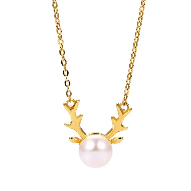 Antler Pearl Necklace Pendant for Women Gold Chain - Image 9