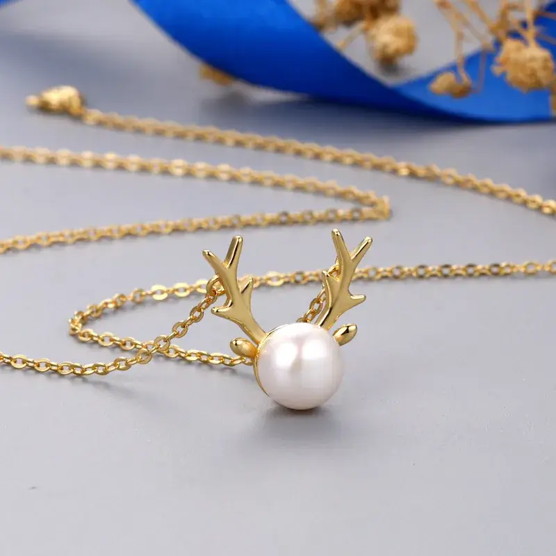Antler Pearl Necklace Pendant for Women Gold Chain - Image 4