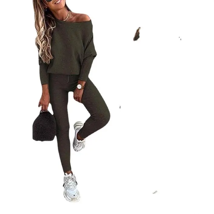 Women 2026 Off-Shoulder Sweatpants Set Solid Gray - Image 13