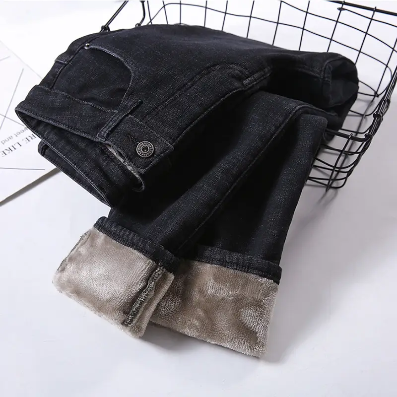 2021 Winter Fleece Warm Fleece Jeans Women High Waist Slimming - Image 3