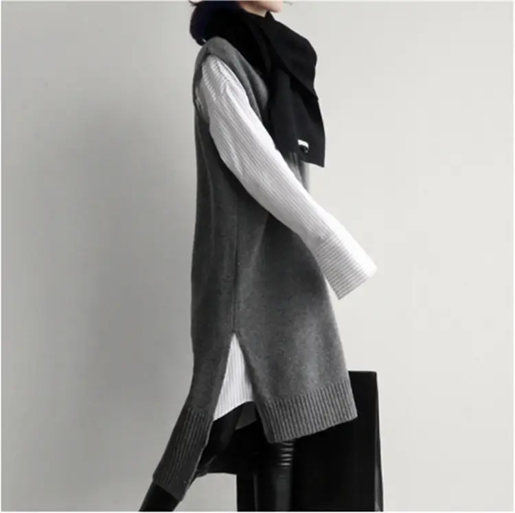 2025 Korean Style Grey Knitted Vest Skirt Set - Image 4