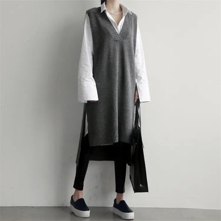 2025 Korean Style Grey Knitted Vest Skirt Set - Image 5