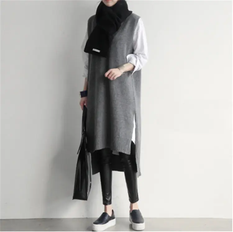 2025 Korean Style Grey Knitted Vest Skirt Set - Image 6