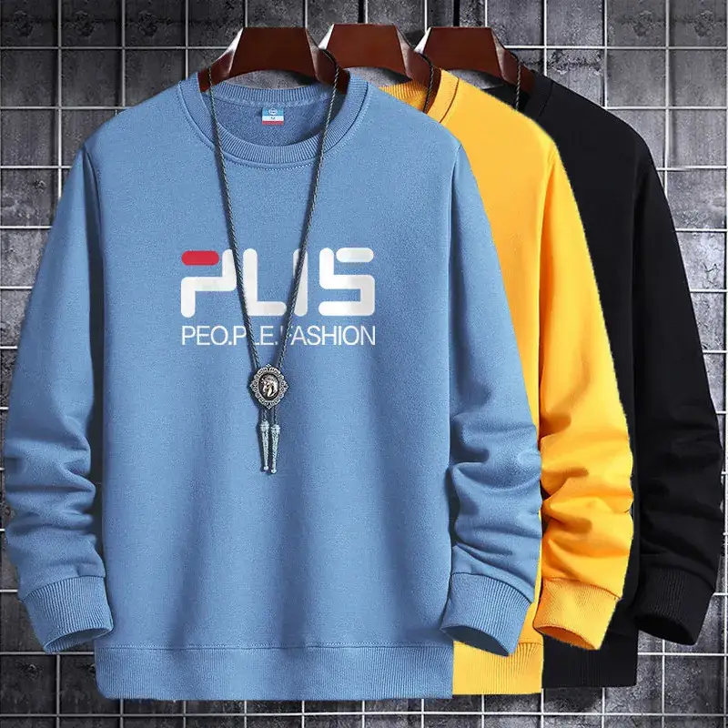Men Fleece Sweatshirt Black Long Sleeve Winter Warm - Image 28