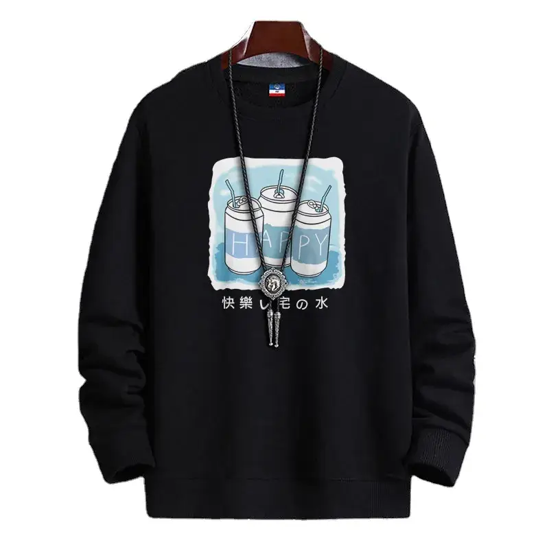 Men Fleece Sweatshirt Black Long Sleeve Winter Warm - Image 29