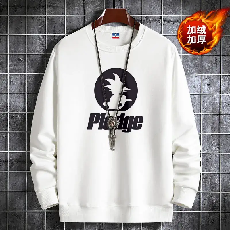 Men Fleece Sweatshirt Black Long Sleeve Winter Warm - Image 12