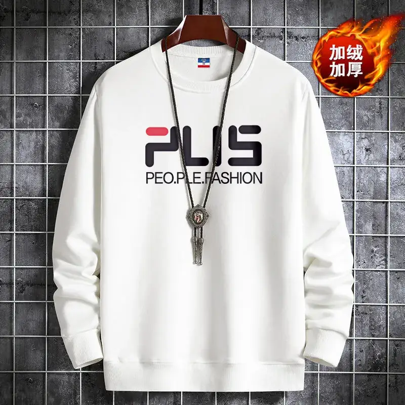 Men Fleece Sweatshirt Black Long Sleeve Winter Warm - Image 16
