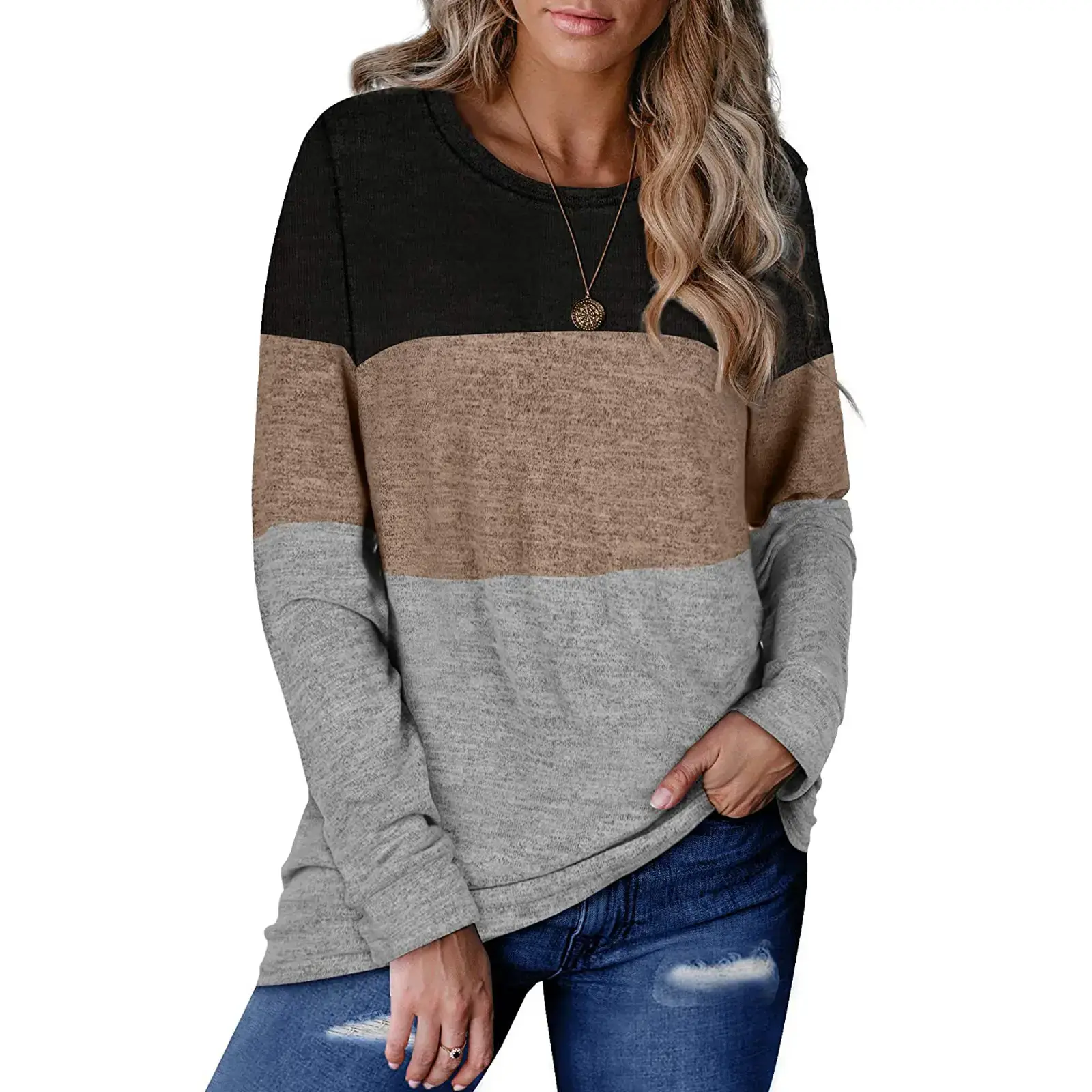 Women's Color Block Round Neck Sweatshirt Set - Image 5