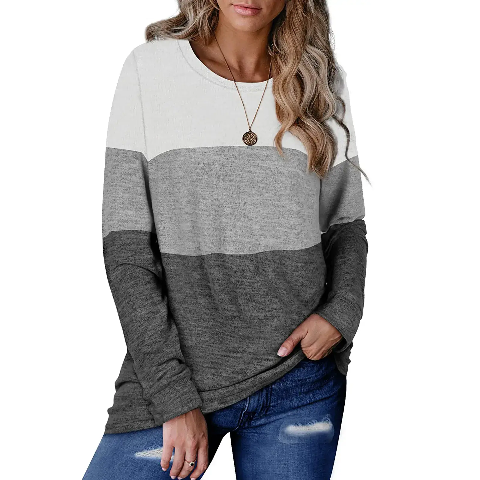 Women's Color Block Round Neck Sweatshirt Set - Image 3
