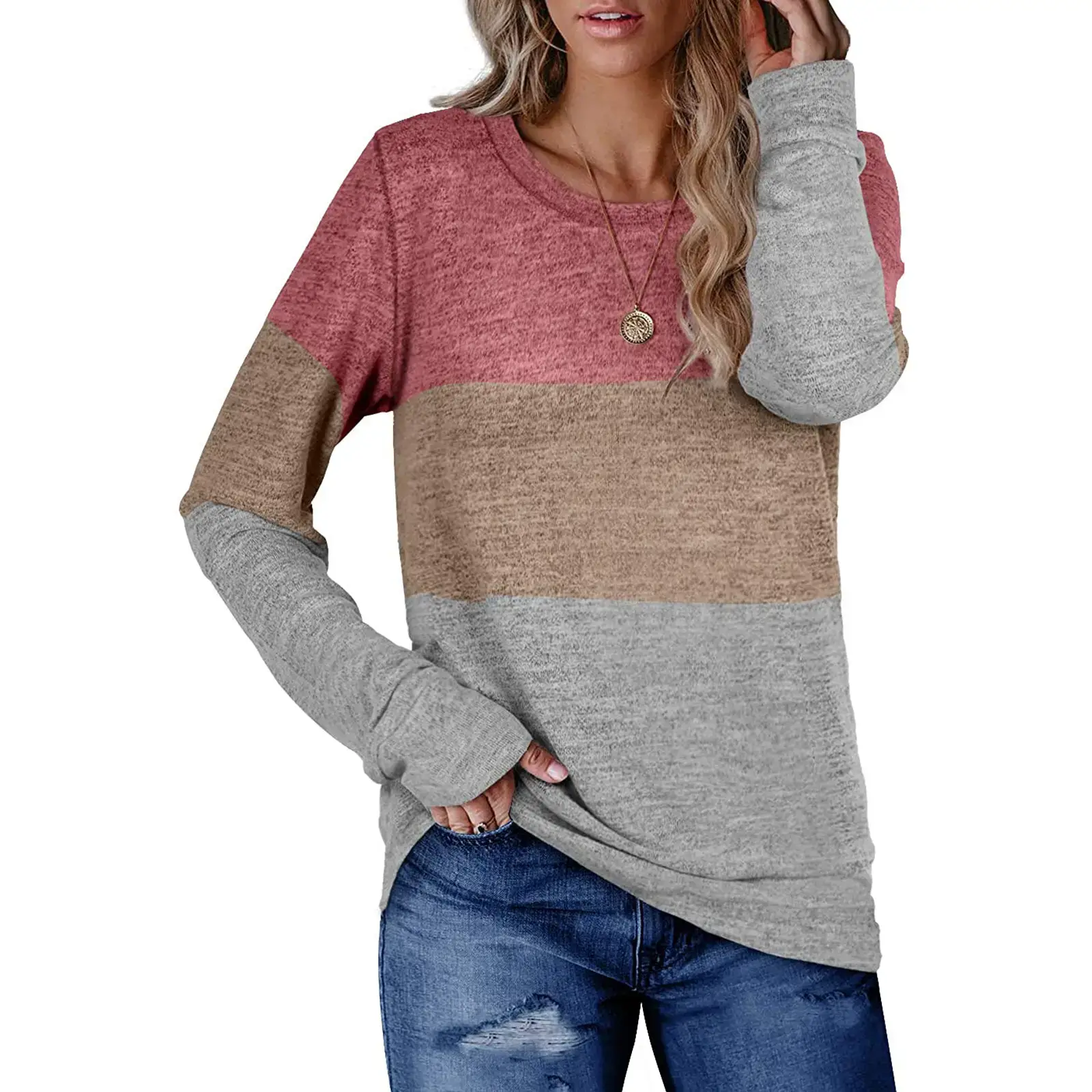 Women's Color Block Round Neck Sweatshirt Set — feature 11