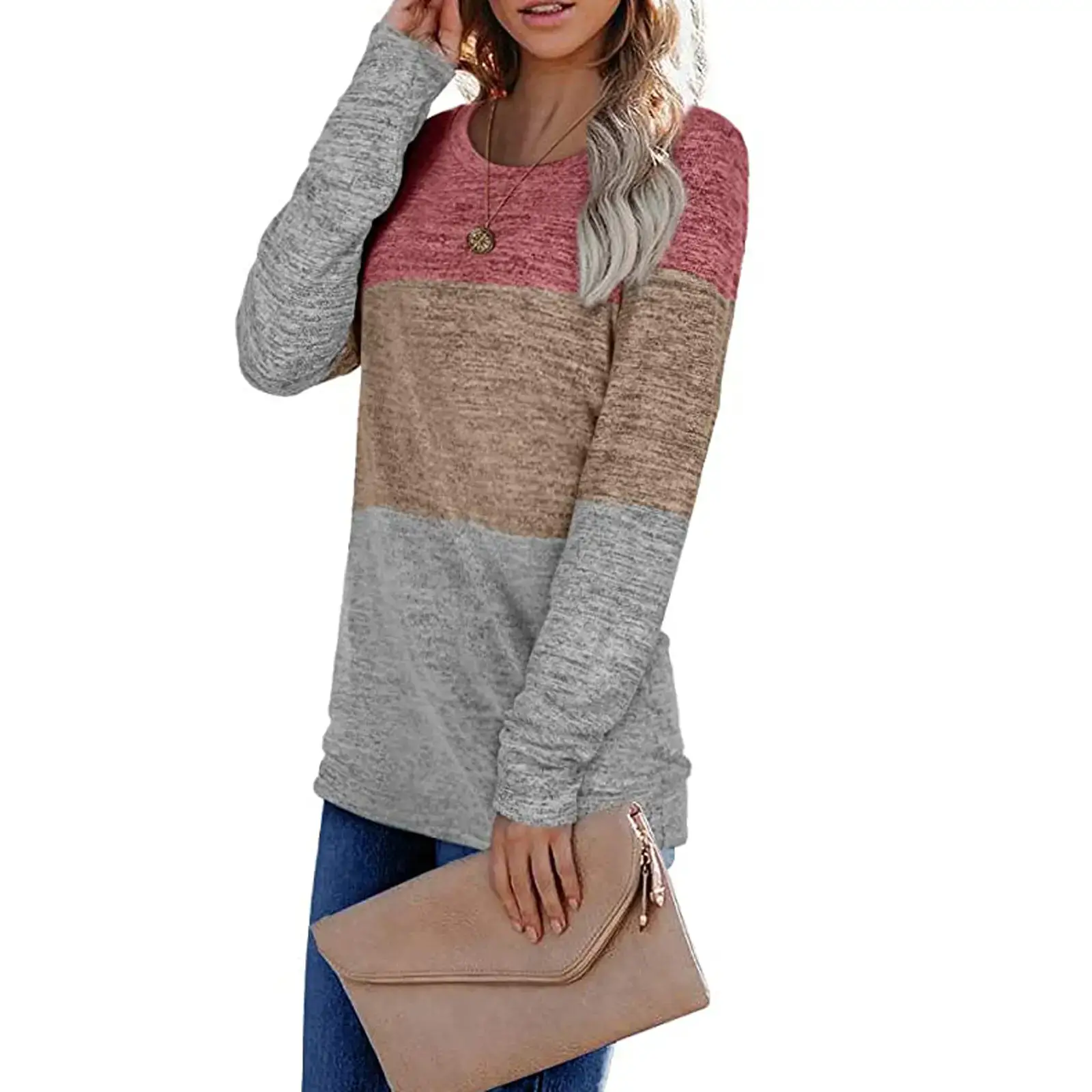 Women's Color Block Round Neck Sweatshirt Set — feature 12