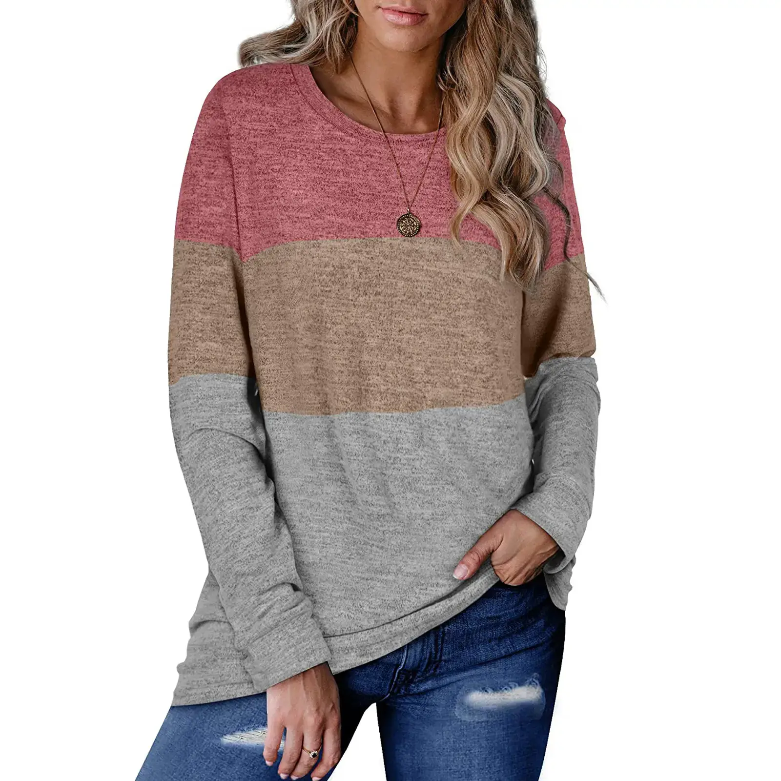 Women's Color Block Round Neck Sweatshirt Set — feature 13