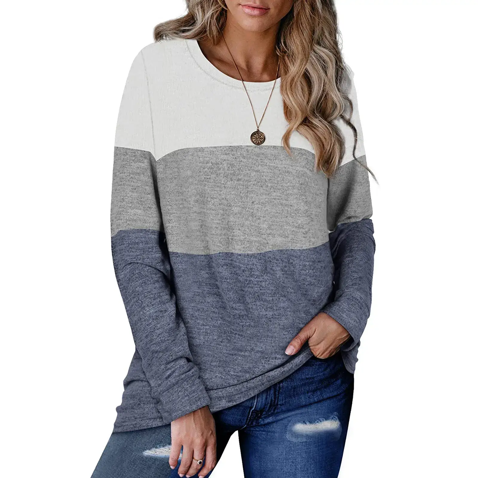 Women's Color Block Round Neck Sweatshirt Set — feature 15