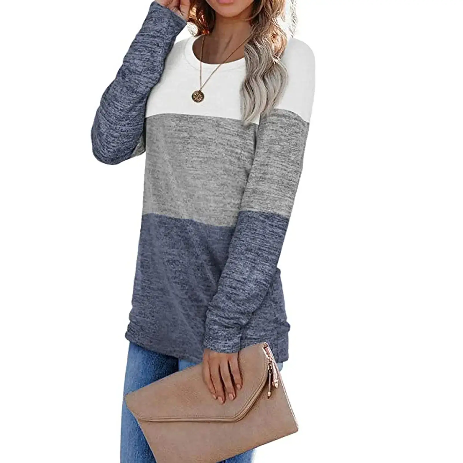Women's Color Block Round Neck Sweatshirt Set — feature 16