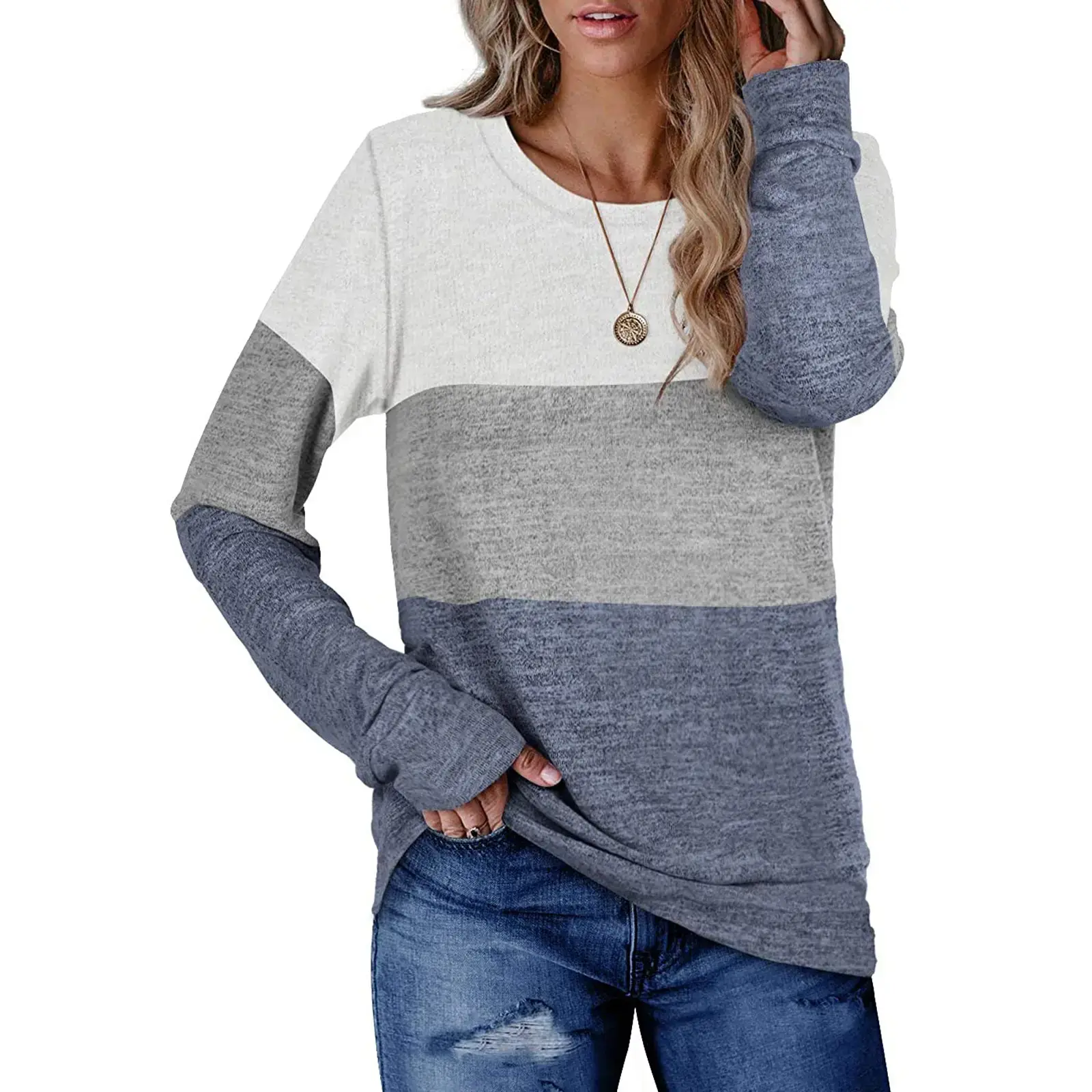 Women's Color Block Round Neck Sweatshirt Set — feature 17