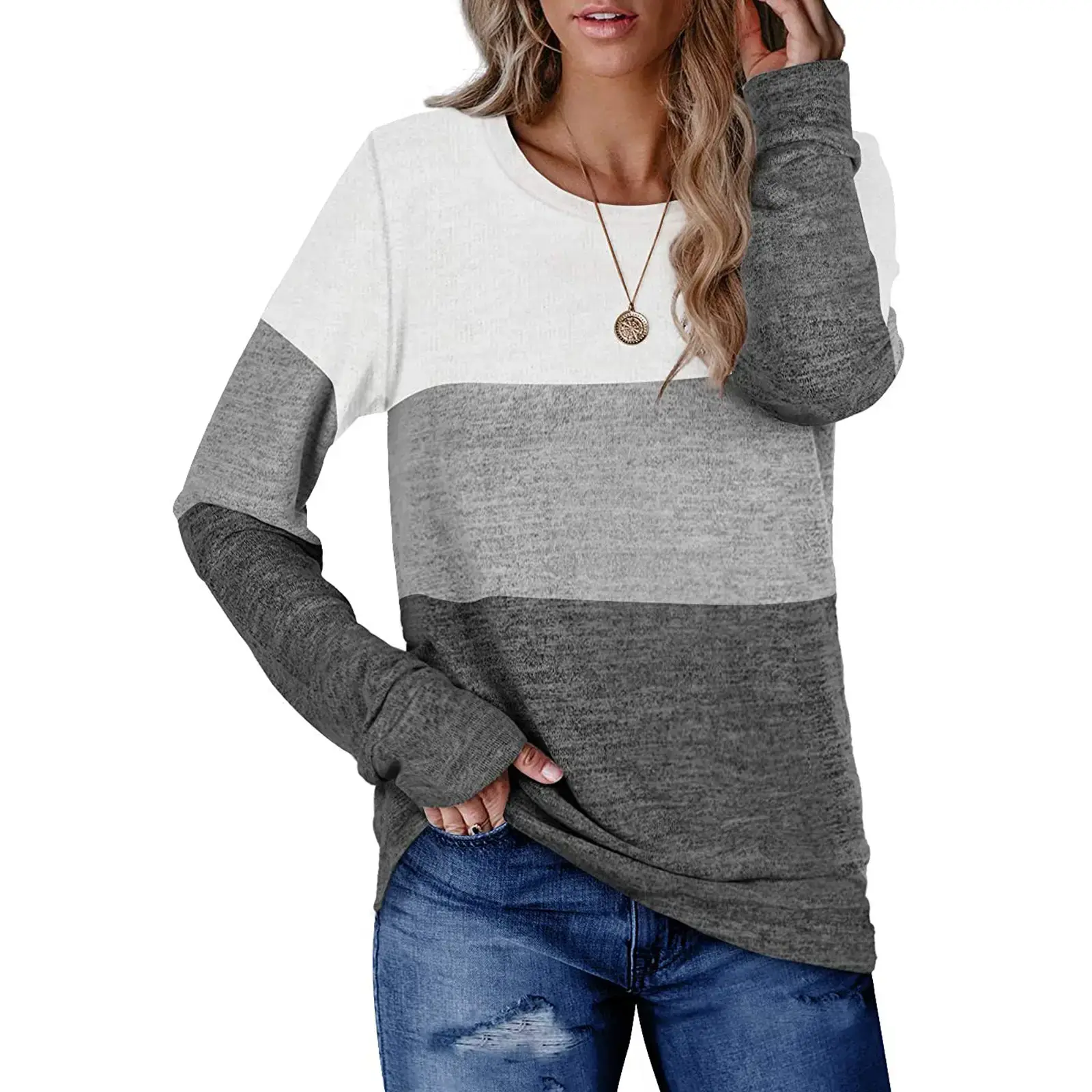 Women's Color Block Round Neck Sweatshirt Set — feature 20