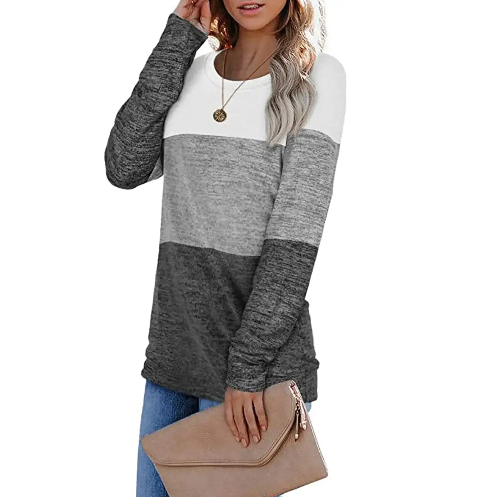 Women's Color Block Round Neck Sweatshirt Set — feature 21