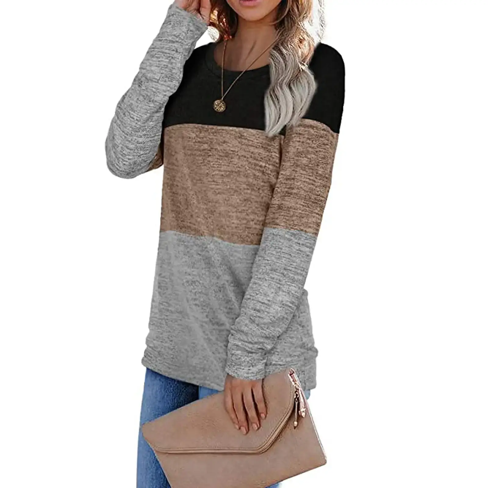 Women's Color Block Round Neck Sweatshirt Set — feature 5
