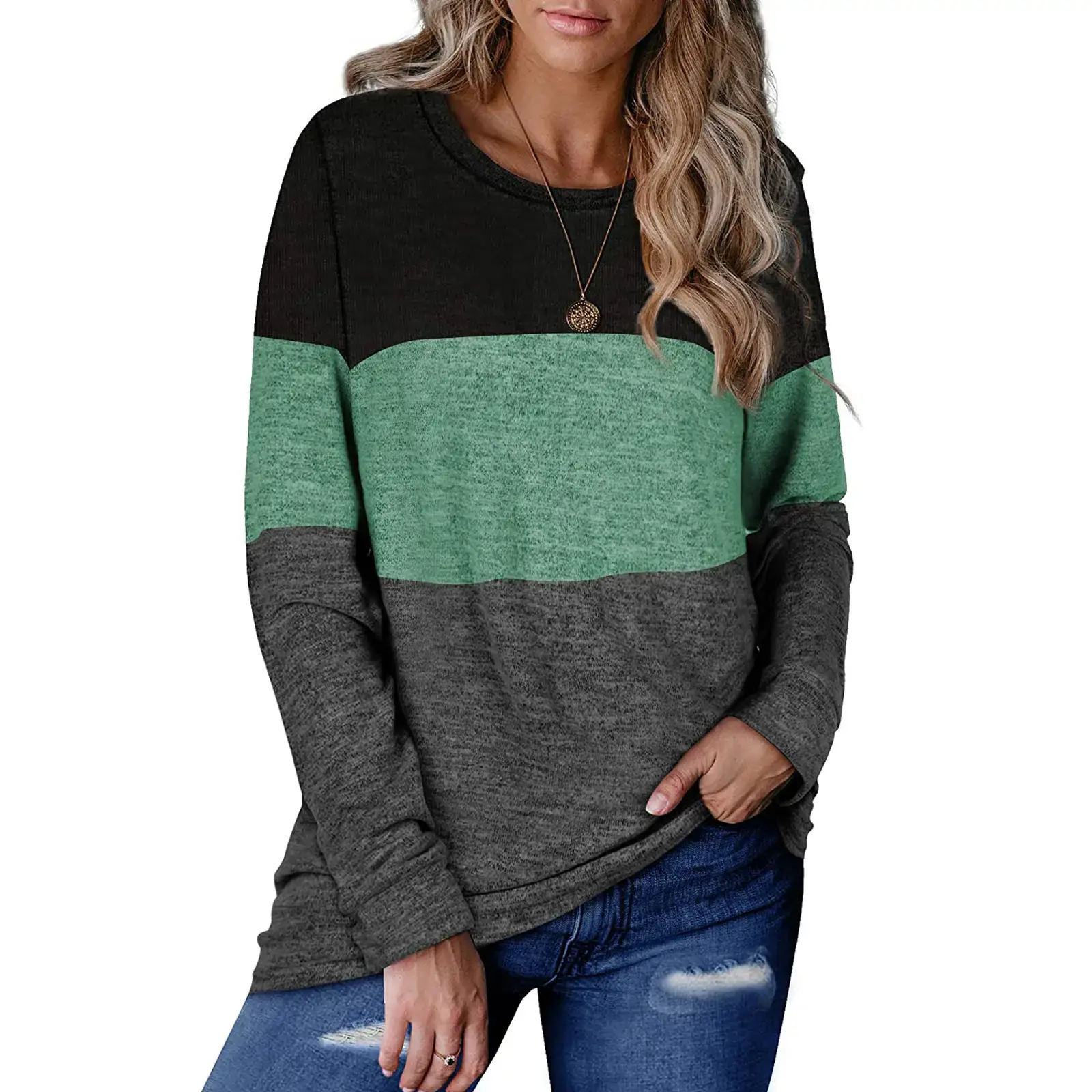 Women's Color Block Round Neck Sweatshirt Set — feature 8
