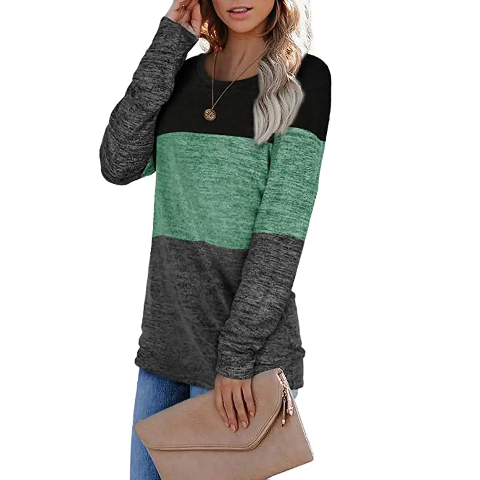 Women's Color Block Round Neck Sweatshirt Set — feature 9