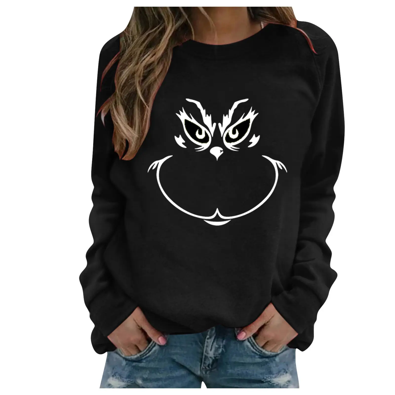 Green Grinch Print Long Sleeve Sweatshirt - Image 12