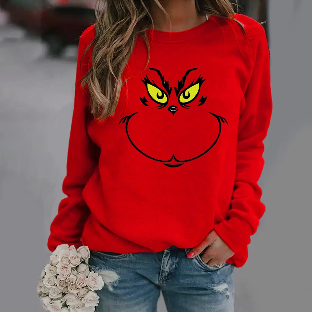 Green Grinch Print Long Sleeve Sweatshirt - Image 5