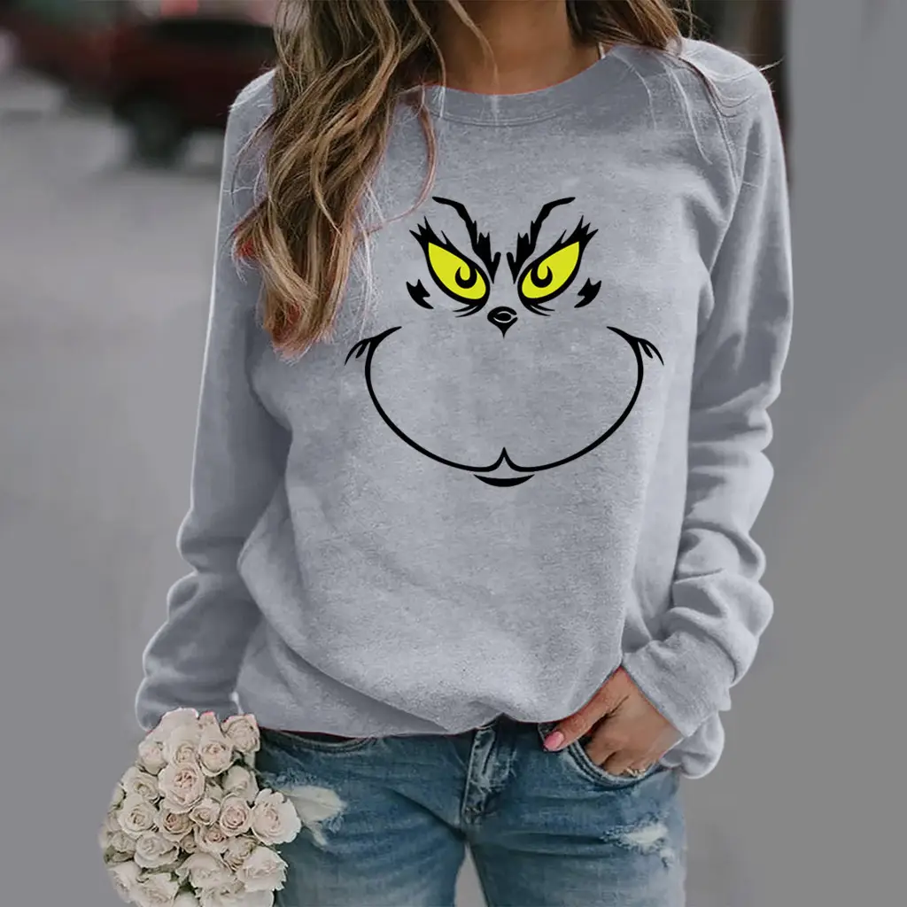 Green Grinch Print Long Sleeve Sweatshirt - Image 7