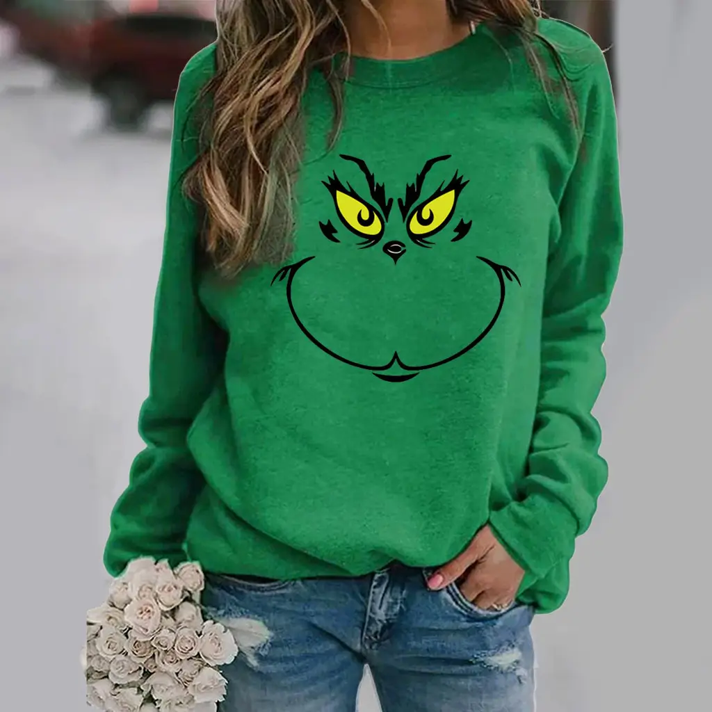 Green Grinch Print Long Sleeve Sweatshirt - Image 8