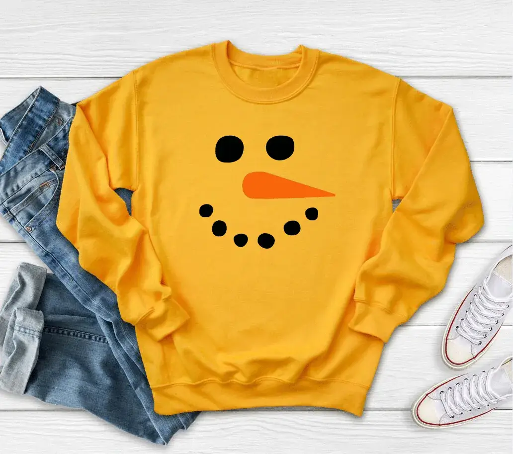 Grey Snowman Face Sweatshirt Round Neck Long Sleeve - Image 3