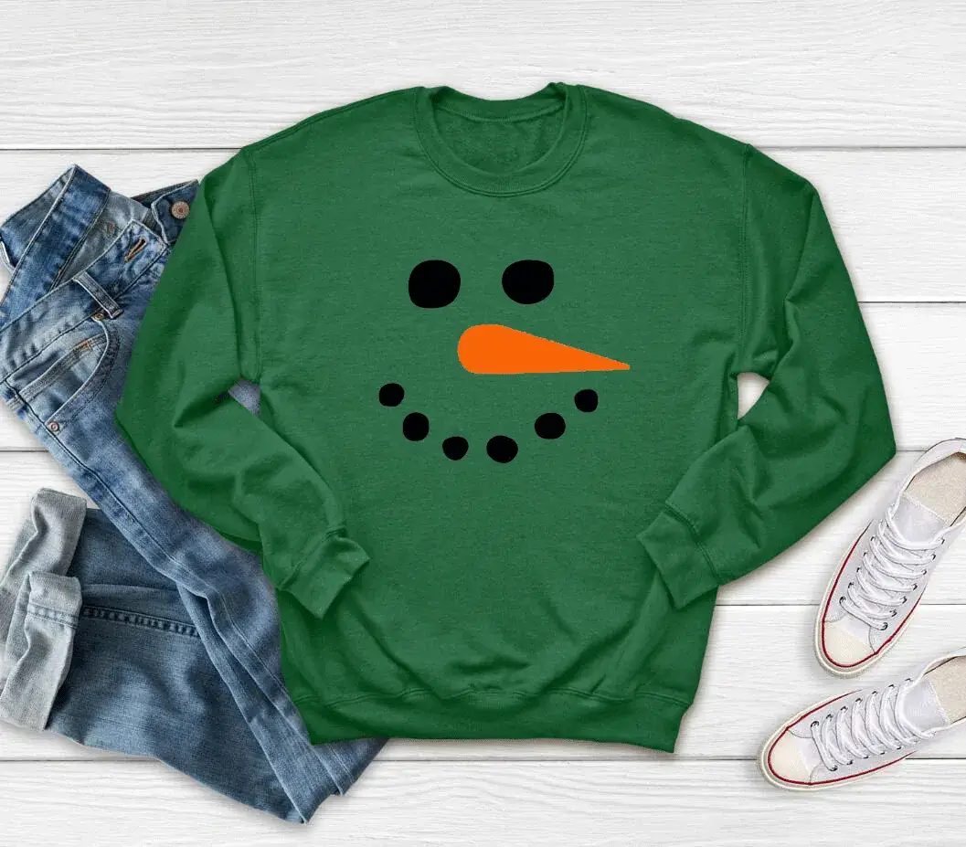 Grey Snowman Face Sweatshirt Round Neck Long Sleeve - Image 4
