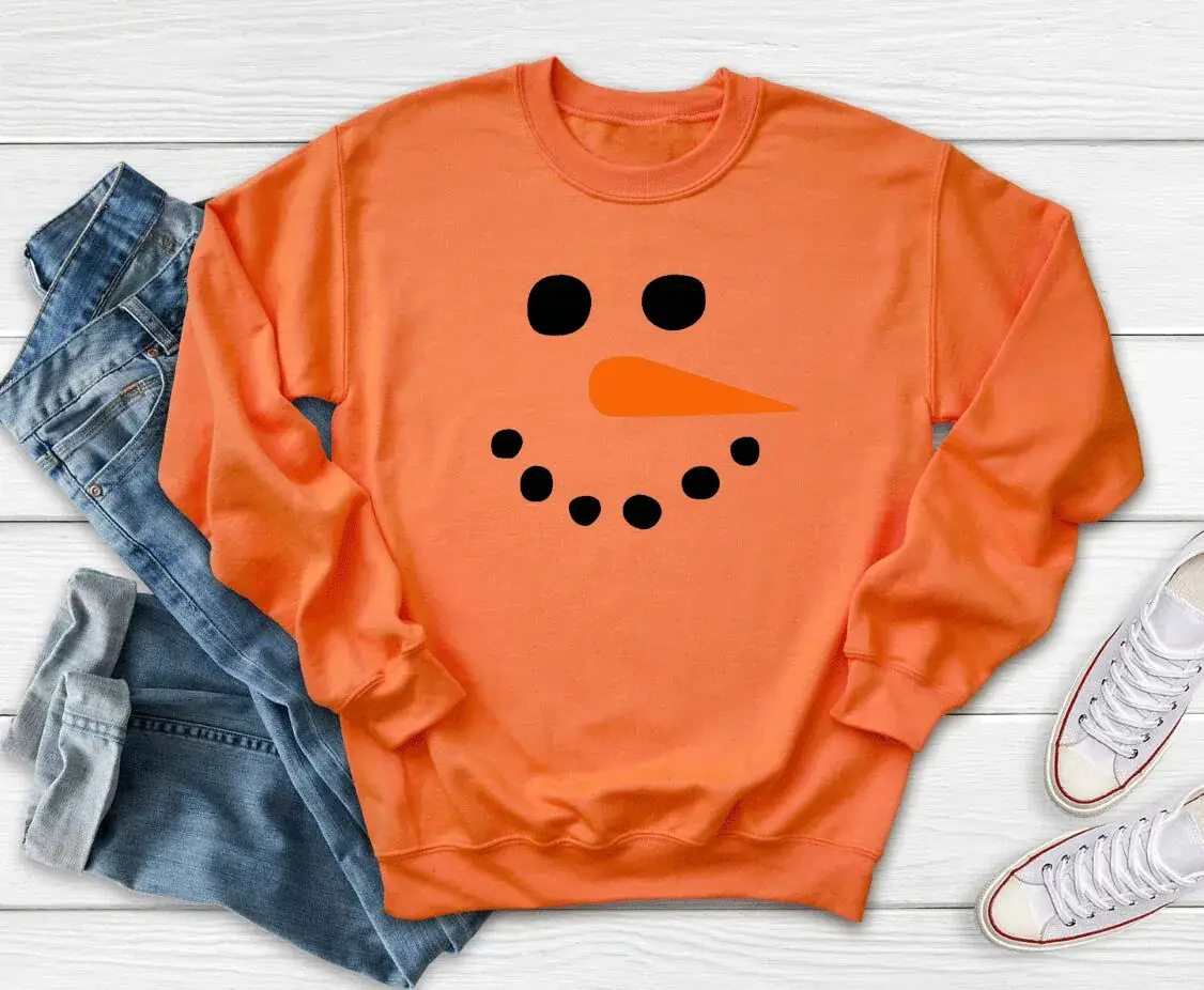 Grey Snowman Face Sweatshirt Round Neck Long Sleeve - Image 5